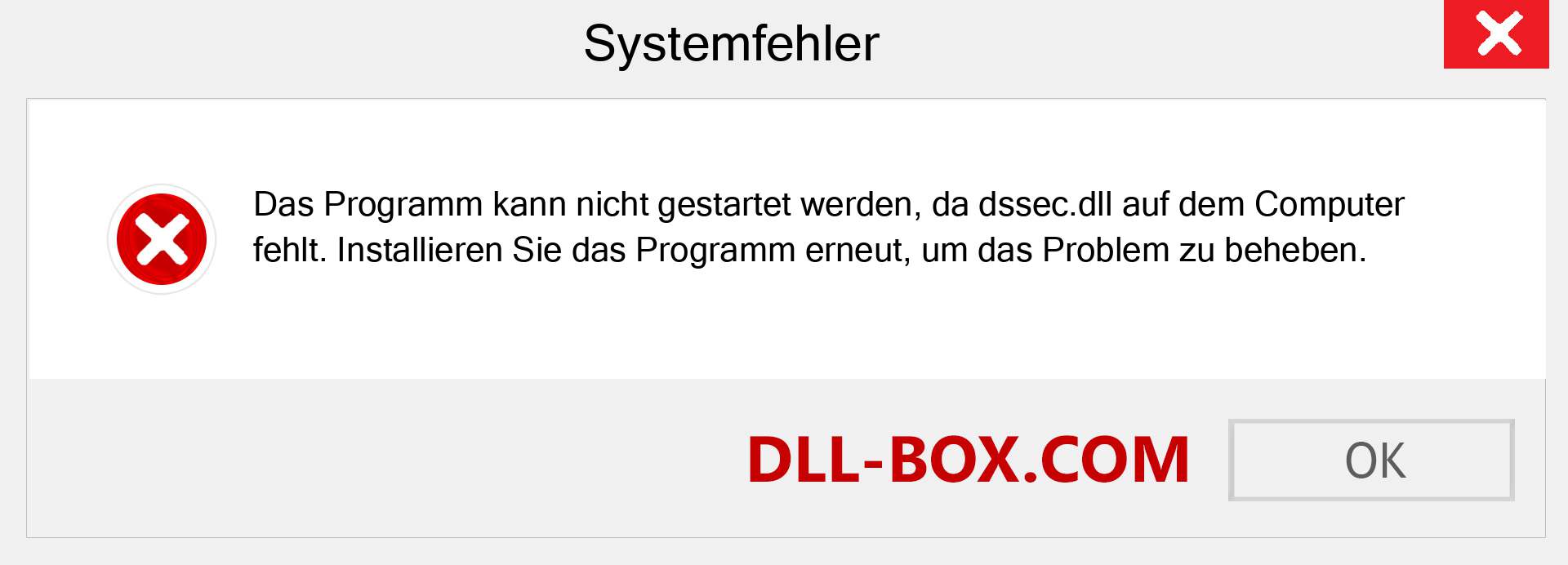 dssec.dll-Datei fehlt?. Download für Windows 7, 8, 10 - Fix dssec dll Missing Error unter Windows, Fotos, Bildern