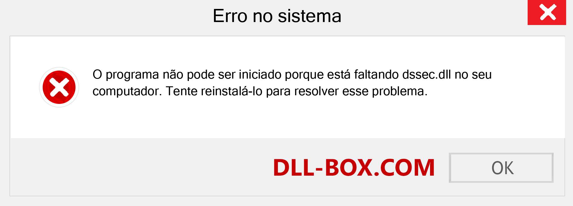 Arquivo dssec.dll ausente ?. Download para Windows 7, 8, 10 - Correção de erro ausente dssec dll no Windows, fotos, imagens